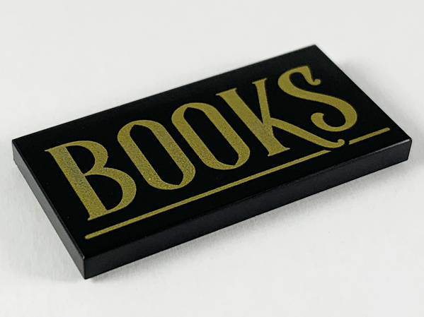 Tile 2 x 4 with Gold 'BOOKS' and Underline Pattern