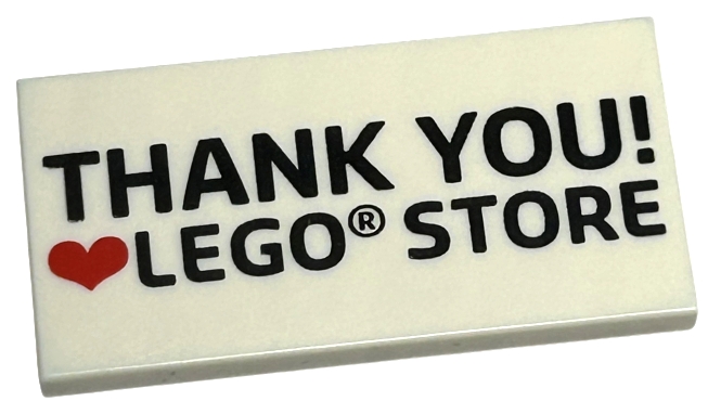 Tile 2 x 4 with 'THANK YOU! Heart LEGO STORE' Pattern
