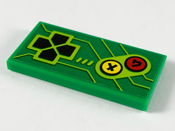 Tile 2 x 4 with Arcade Game Controls, Black Directional Pad, Yellow and Red Buttons, and Lime Lines Pattern (Sticker) - Set 71716
