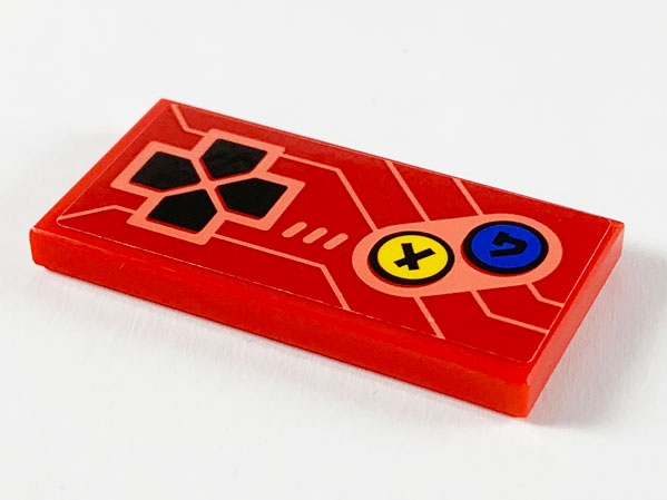 Tile 2 x 4 with Arcade Game Controls, Black Directional Pad, Yellow and Blue Buttons, and Coral Lines Pattern (Sticker) - Set 71714