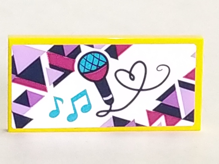 Tile 2 x 4 with Microphone and Medium Azure Music Notes Pattern (Sticker) - Set 41322