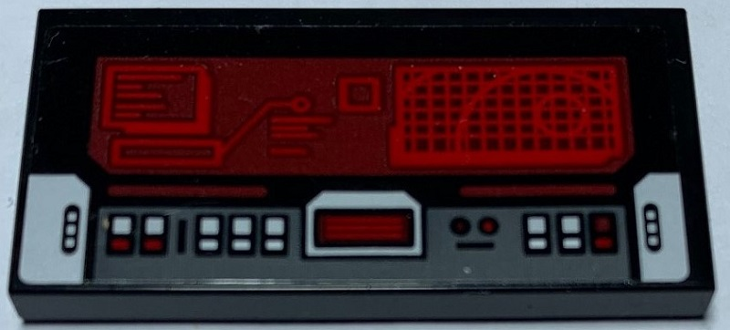 Tile 2 x 4 with SW Imperial Shuttle Control Panel, Buttons and Red Screen with Death Star Pattern (Sticker) - Set 75156