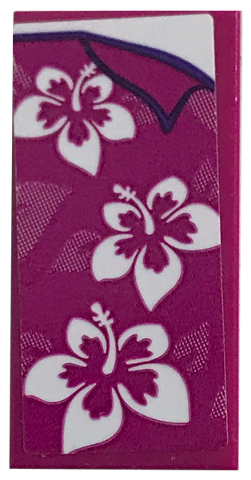 Tile 2 x 4 with White Flowers Decoration on Magenta Background Pattern (Sticker) - Set 41317