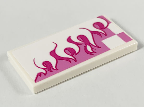 Tile 2 x 4 with White and Magenta Flames over Dark Pink Checkered Background Pattern Model Left Side (Sticker) - Set 80009