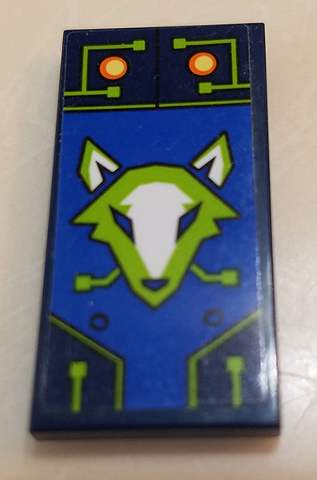 Tile 2 x 4 with Lime and White Fox on Blue Background Pattern (Sticker) - Set 70320