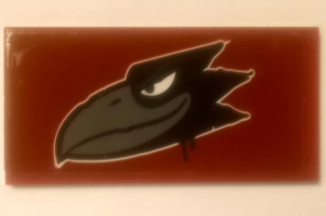 Tile 2 x 4 with Black Raven Head on Dark Red Background Pattern Model Left Side (Sticker) - Set 60209