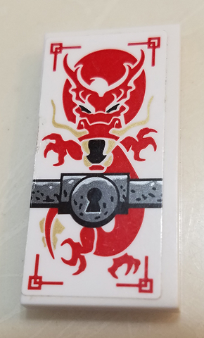 Tile 2 x 4 with Red Dragon, Keyhole on Silver Bar Pattern (Sticker) - Set 70591