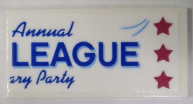 Tile 2 x 4 with Blue 'Annual LEAGUE ary Party' Banner with 3 Magenta Stars Pattern (Sticker) – Set 70919