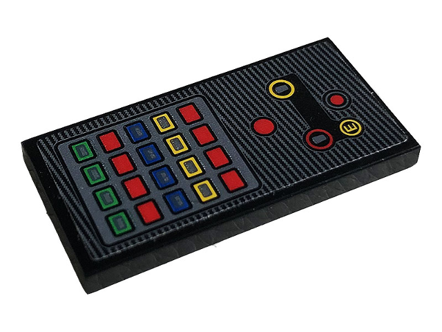 Tile 2 x 4 with Control Panel with Yellow Letter E and Blue, Green, Red and Yellow Buttons Pattern (Sticker) - Set 42096