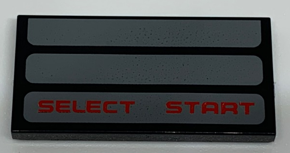 Tile 2 x 4 with Three Dark Bluish Gray Stripes and Red 'SELECT START' Pattern