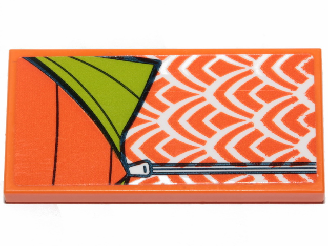Tile 2 x 4 with Orange and Lime Sleeping Bag Pattern (Sticker) - Set 41424