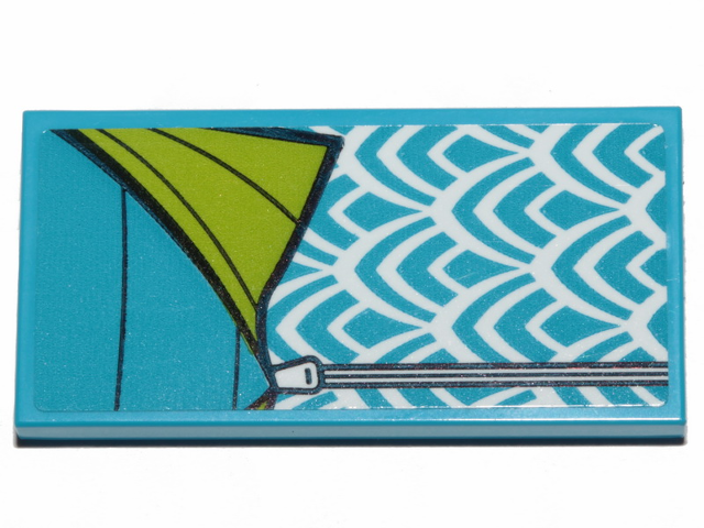 Tile 2 x 4 with Dark Azure and Lime Sleeping Bag Pattern (Sticker) - Set 41424