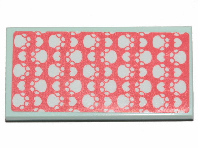 Tile 2 x 4 with Bedspread with White Paws on Coral Background Pattern (Sticker) - Set 41424