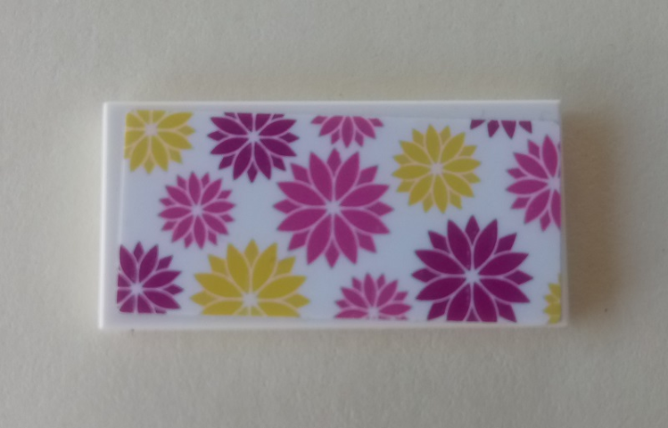 Tile 2 x 4 with Yellow, Dark Pink and Magenta Floral Pattern (Sticker) - Set 41314