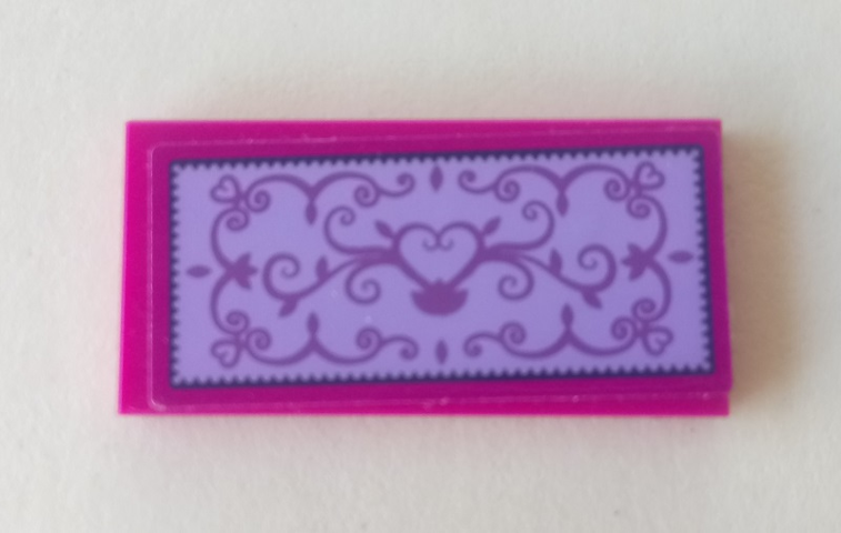 Tile 2 x 4 with Swirls and Hearts on Lavender Background Pattern (Sticker) - Set 41314