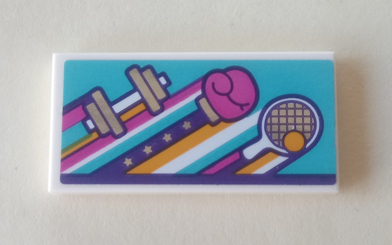 Tile 2 x 4 with Weights, Boxing Glove and Tennis Racket on Medium Azure Background Pattern (Sticker) - Set 41312