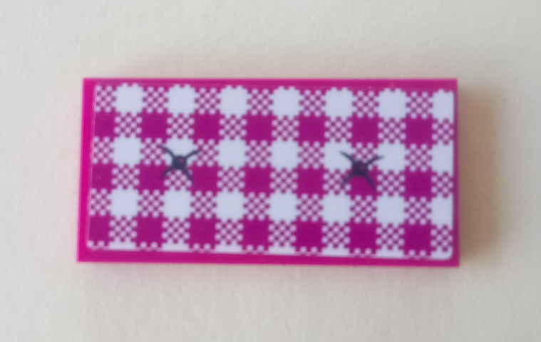 Tile 2 x 4 with Cushion with 2 Buttons, Magenta and White Checkered Pattern (Sticker) - Set 41314