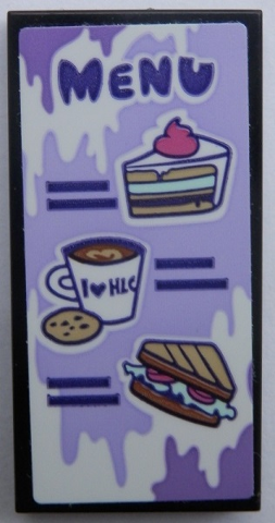 Tile 2 x 4 with 'MENU', Cake, Cup with Cookie and Sandwich Pattern (Sticker) - Set 41336
