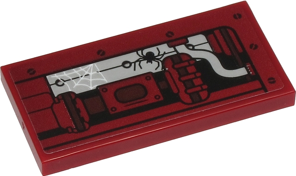 Tile 2 x 4 with Silver Tractor Engine, Dark Red Metal Cover, Spider and Web Pattern (Sticker) - Set 40423