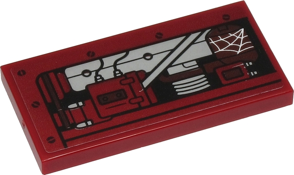 Tile 2 x 4 with Silver Tractor Engine, Dark Red Metal Cover and Spider Web Pattern (Sticker) - Set 40423