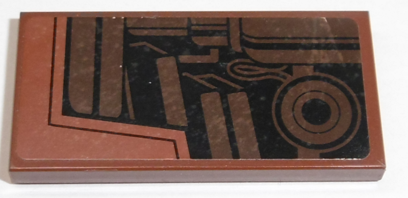 Tile 2 x 4 with SW MTT Dark Brown Mechanical Parts Pattern Model Right Side (Sticker) - Set 75058