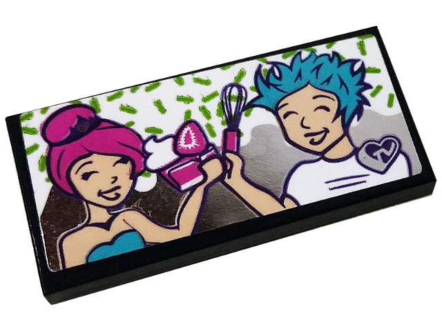 Tile 2 x 4 with TV Screen with Two People with Pink and Blue Hair Pattern (Sticker) - Set 41391