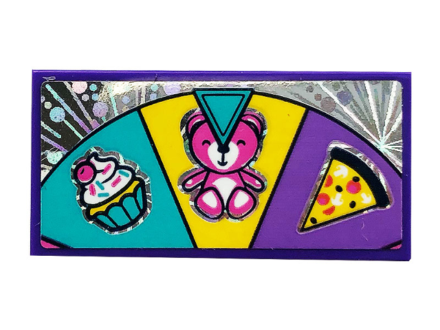 Tile 2 x 4 with Wheel of Fortune with Pizza, Bear and Cupcake Pattern (Sticker) - Set 41375