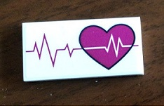 Tile 2 x 4 with Magenta Heart and Heart Beat Line Pattern (Sticker) - Set 41318