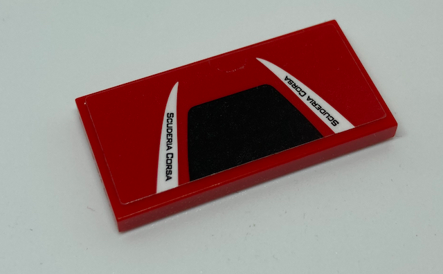 Tile 2 x 4 with Black Trapezoid and 'SCUDERIA CORSA' on White Triangles Pattern (Sticker) - Set 75886