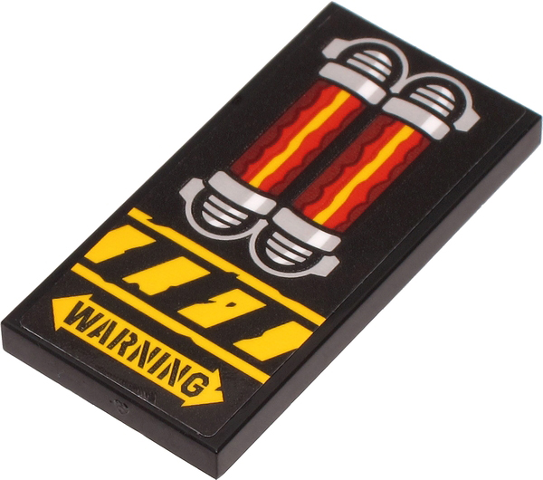Tile 2 x 4 with 'WARNING' on Double Arrow, Yellow Danger Stripes and Red and Silver Engine Pattern (Sticker) - Set 71704