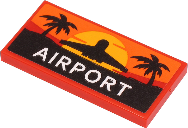 Tile 2 x 4 with White 'AIRPORT', Sunset and Black Airplane and Palm Trees Pattern (Sticker) - Set 60262
