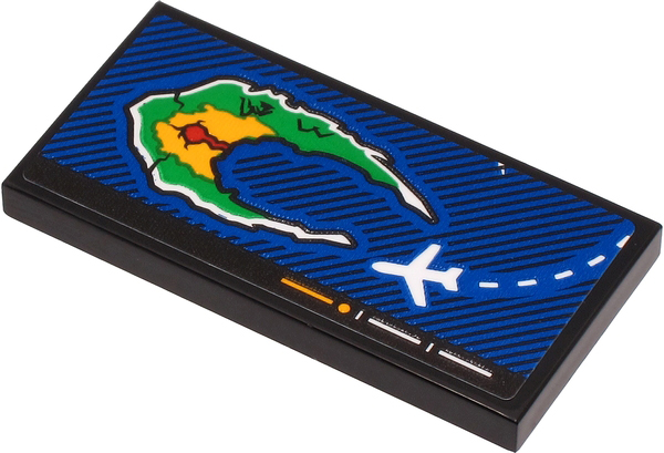 Tile 2 x 4 with Screen with Green, Yellow and Red Island and White Airplane Pattern (Sticker) - Set 60262