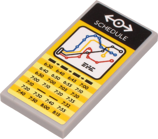 Tile 2 x 4 with White 'SCHEDULE', Train Logo, Train Map and Schedule Pattern (Sticker) - Set 60271