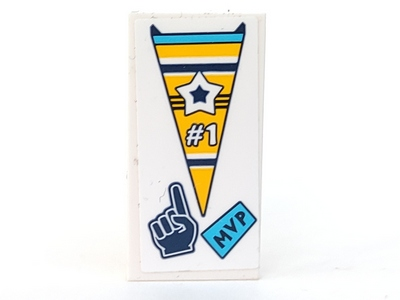 Tile 2 x 4 with Yellow Pennant with Star and '#1', Dark Blue 'MVP' and Pointing Finger Hand Pattern (Sticker) - Set 41328