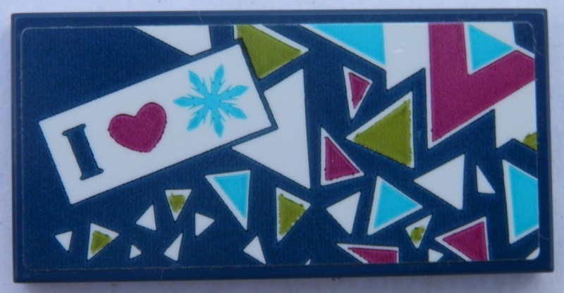 Tile 2 x 4 with 'I', Heart and Snowflake on Dark Blue Background Pattern with Triangles (Sticker) - Set 41321