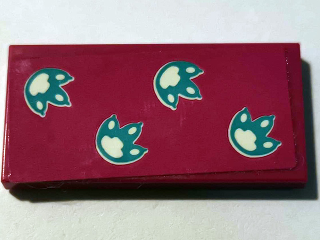 Tile 2 x 4 with Medium Azure Paw Prints on Magenta Background Pattern (Sticker) - Set 41173