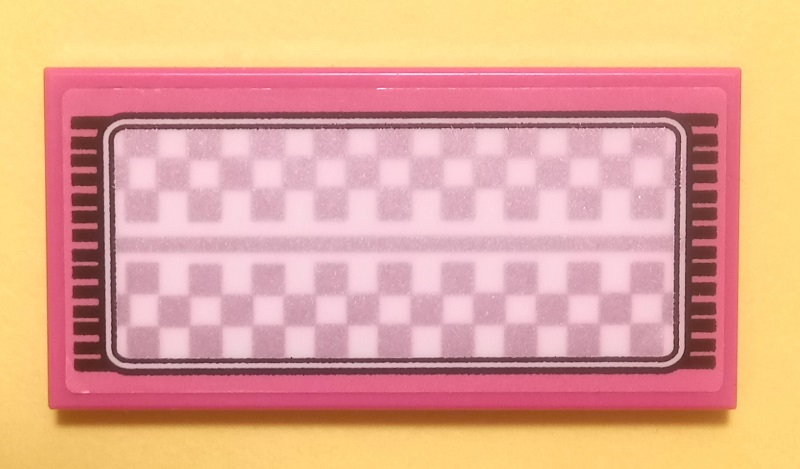 Tile 2 x 4 with White and Silvery Pink Checkered Mat and Black Fringe Pattern (Sticker) - Set 41351