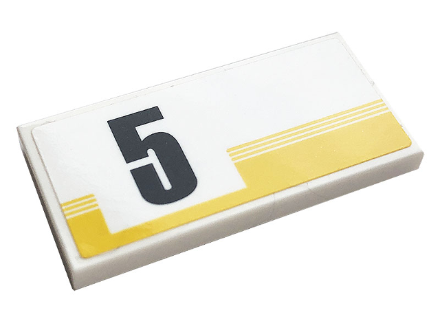 Tile 2 x 4 with Yellow Stripes and Black Number 5 Pattern Model Left Side (Sticker) - Set 76897