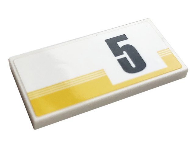 Tile 2 x 4 with Yellow Stripes and Black Number 5 Pattern Model Right Side (Sticker) - Set 76897