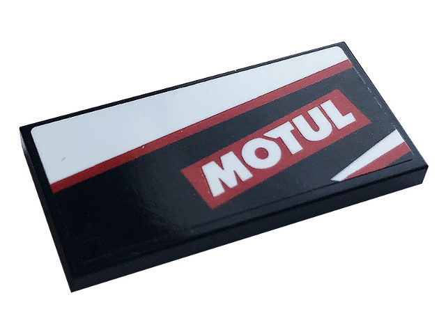 Tile 2 x 4 with White and Red Stripes and White 'MOTUL' Pattern Model Left Side (Sticker) - Set 76896