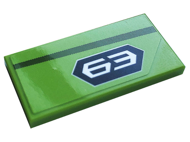 Tile 2 x 4 with Gray Stripe and White '63' on Black Background Pattern Model Right Side (Sticker) - Set 76899