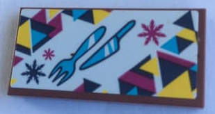 Tile 2 x 4 with Snowflakes and Knife and Fork Pattern (Sticker) - Set 41324