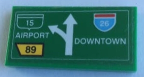 Tile 2 x 4 with Road Sign with 'AIRPORT', 'DOWNTOWN', Arrow, '15', '26' and '89' Pattern (Sticker) - Set 76057