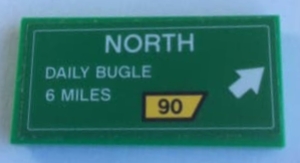 Tile 2 x 4 with Road Sign with 'NORTH', 'DAILY BUGLE 6 MILES', Arrow and '90' Pattern (Sticker) - Set 76057