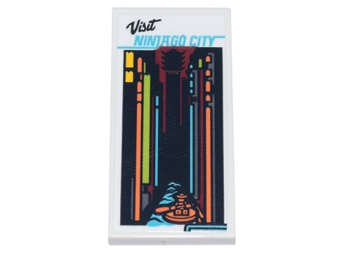 Tile 2 x 4 with Poster 'Visit NINJAGO CITY', Streetscape and Minifigure Paddling on River Pattern (Sticker) - Set 71741