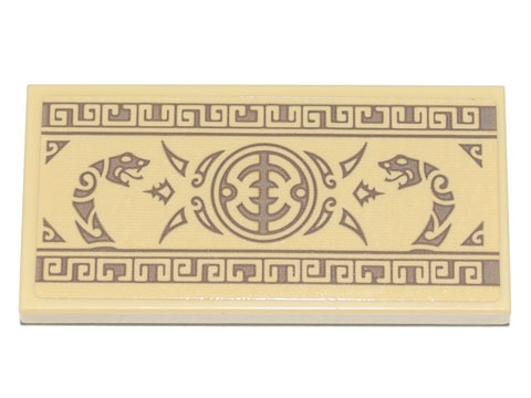 Tile 2 x 4 with Mural with Geometric Scrollwork, Round Symbol and 2 Anacondrai Serpents Pattern (Sticker) - Set 71741