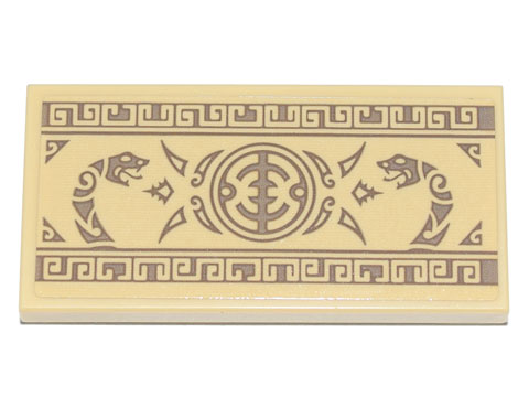Tile 2 x 4 with Mural with Geometric Scrollwork, Round Symbol and 2 Anacondrai Serpents Pattern (Sticker) - Set 71741