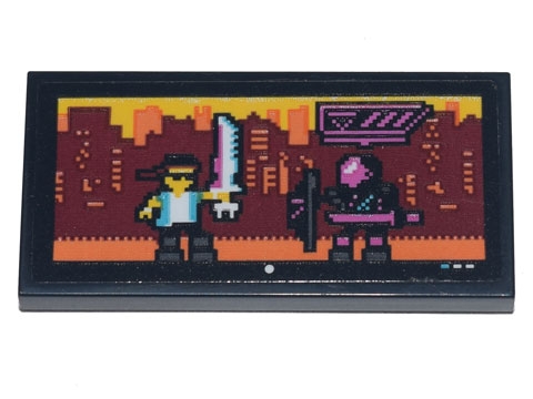 Tile 2 x 4 with TV Display Video Game (Prime Empire), Minifigures Fighting with Swords Pattern (Sticker) - Set 71741
