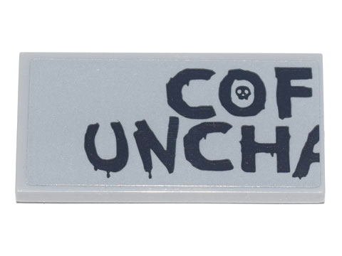 Tile 2 x 4 with Messy 'COF' 'UNCH' and Half of 'A' (Coffee Unchained Sign) Pattern (Sticker) - Set 70840