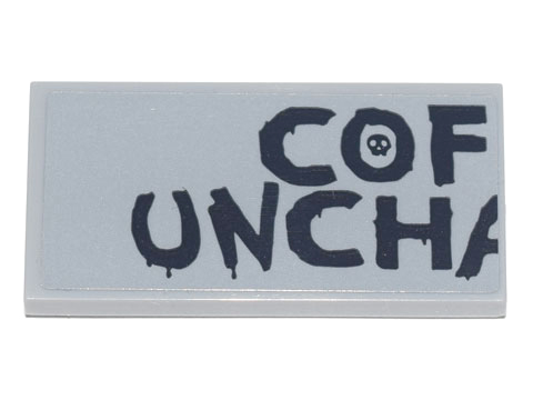 Tile 2 x 4 with Messy 'COF' 'UNCH' and Half of 'A' (Coffee Unchained Sign) Pattern (Sticker) - Set 70840